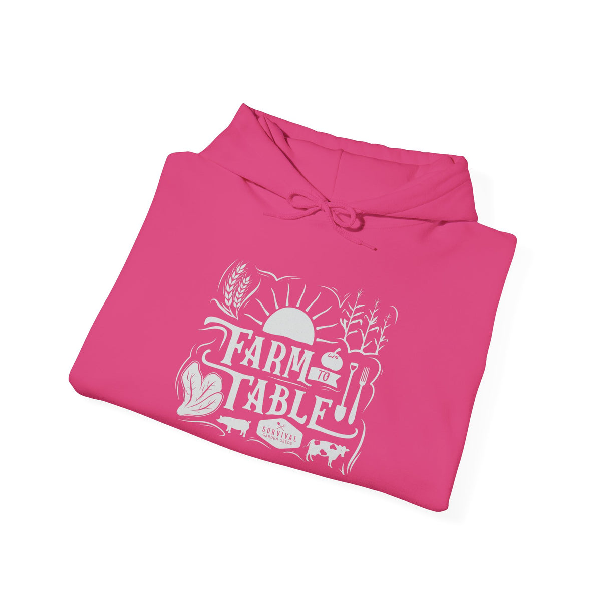 Farm to Table Unisex Hoodie - folded - Heliconia