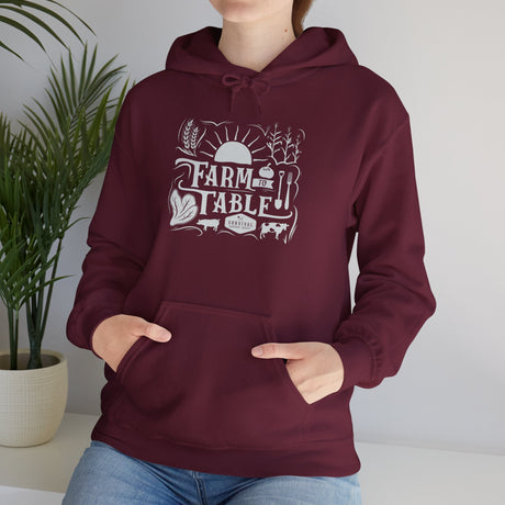 Farm to Table Unisex Hoodie - on female model - Maroon