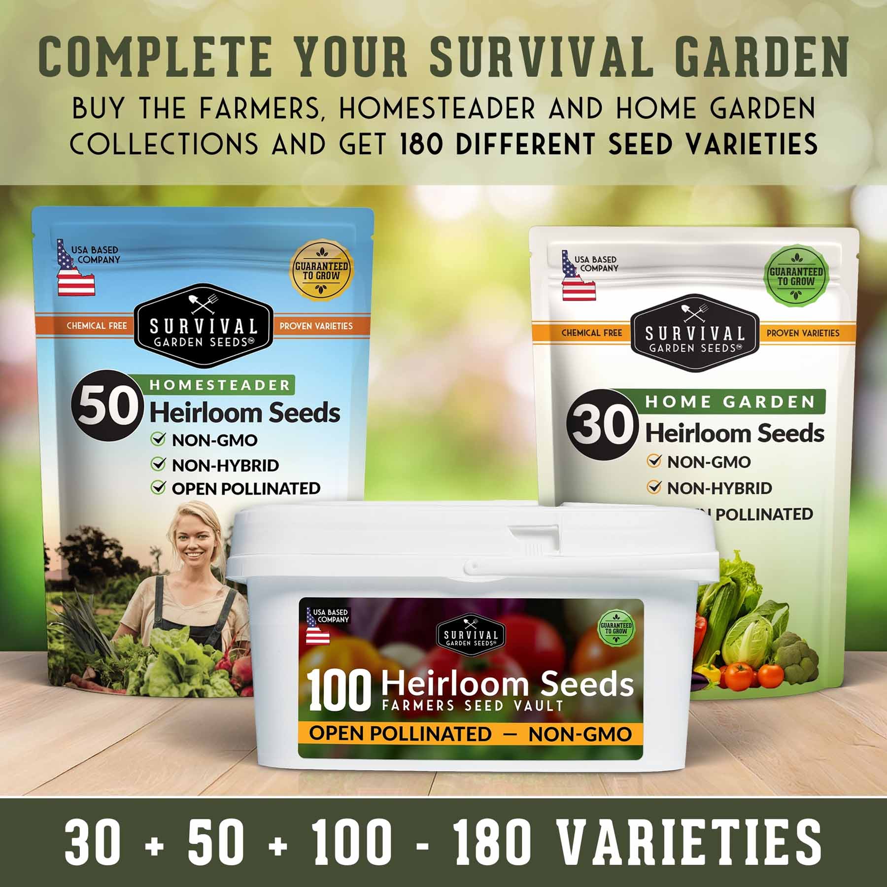 open seed vault survival garden heirloom seeds Super Seed Bundle – 180 Heirloom Varieties