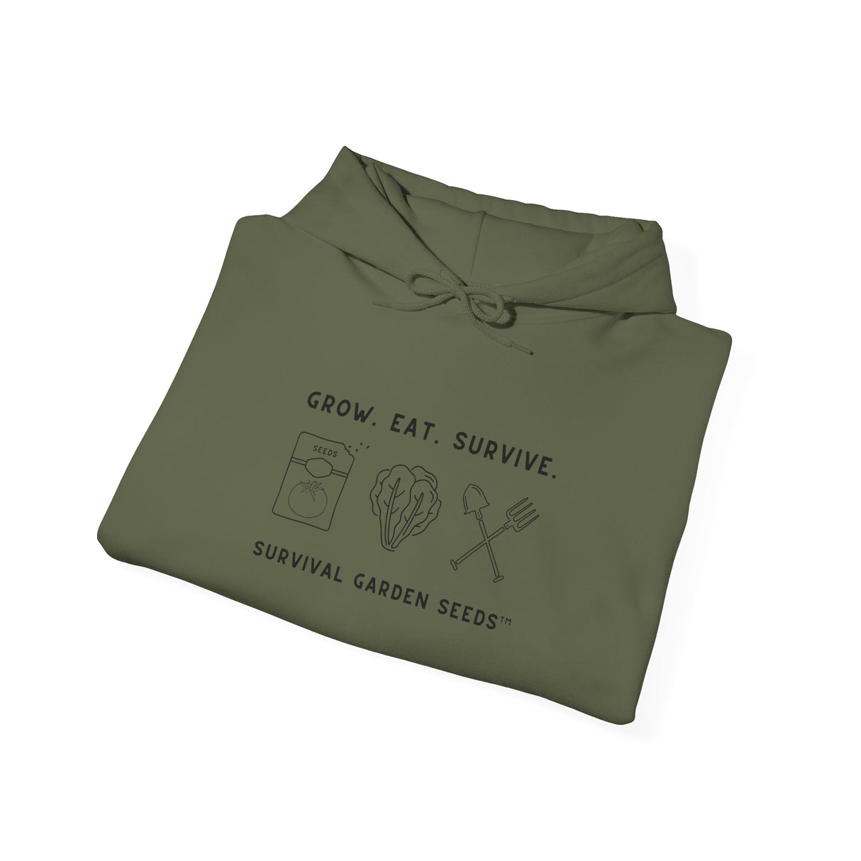 Grow, Eat, Survive Unisex Hoodie - folded - Military Green