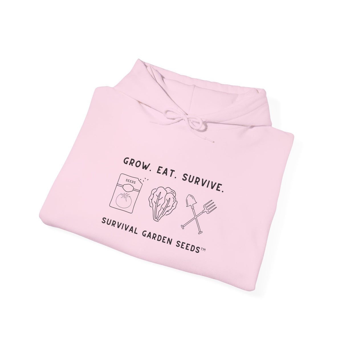 Grow, Eat, Survive Unisex Hoodie - folded - Light Pink