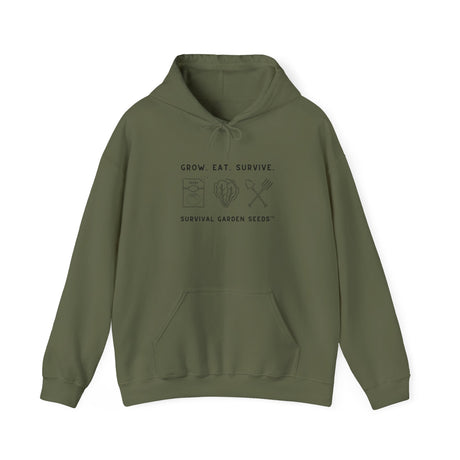 Grow, Eat, Survive Unisex Hoodie - front - Military Green