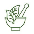 Icon of a mortar and pestle with leaves, representing traditional medicine or herbalism.