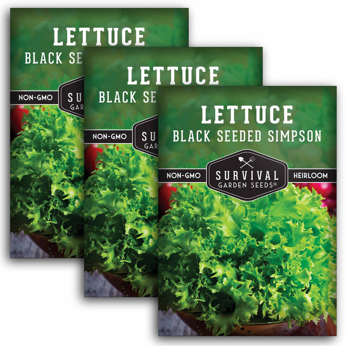 3 packets of Black Seeded Simpson Lettuce seeds