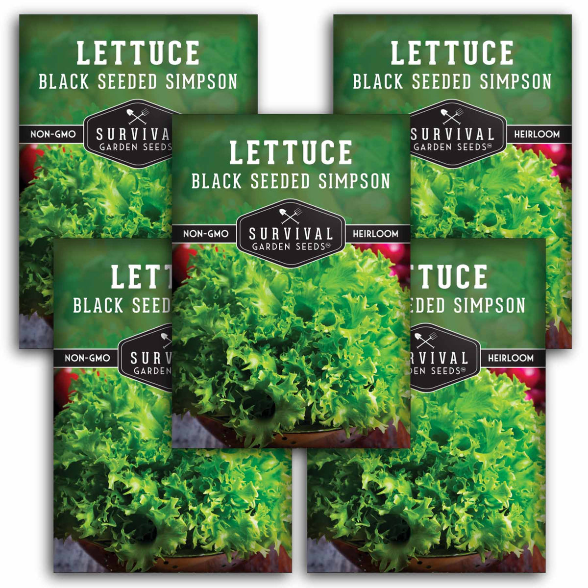 5 packets of Black Seeded Simpson Lettuce seeds