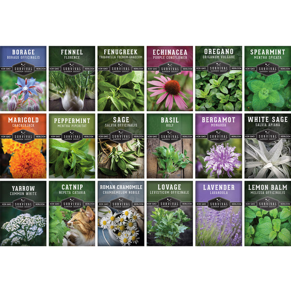 18 Medicinal Herb Seeds – Heirloom Non-GMO Kit – SurvivalGardenSeeds