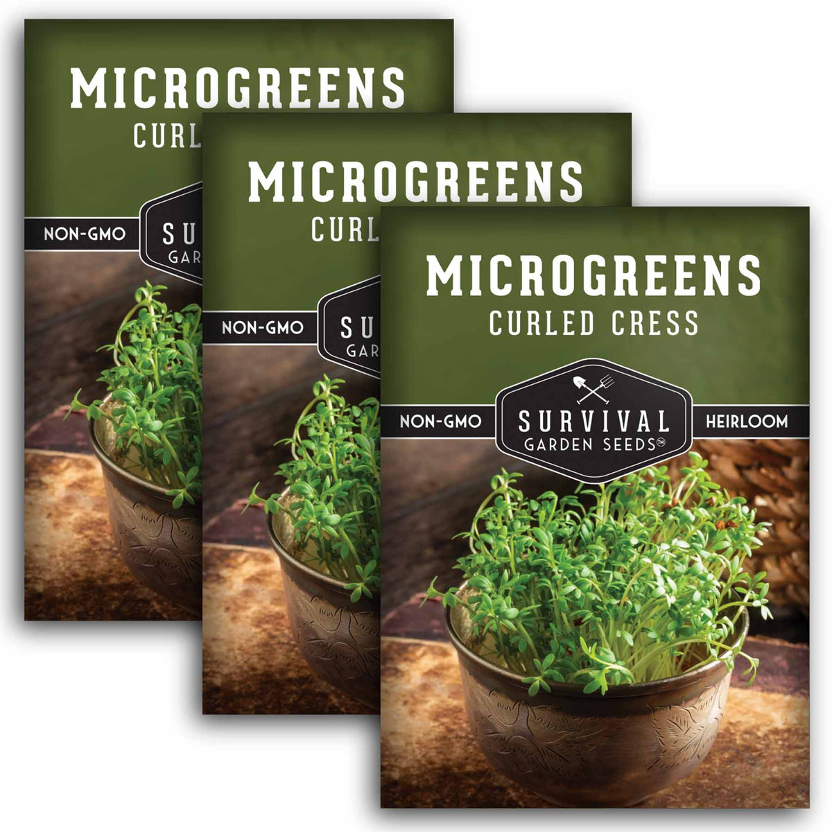 3 packs of Curled Cress Microgreens seeds