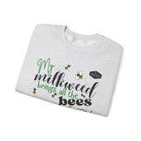My Milkweeed Brings all the Bees to the Yard longsleeve sweatshirt folded close up - Ash