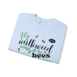 My Milkweeed Brings all the Bees to the Yard longsleeve sweatshirt folded close up - Light Blue