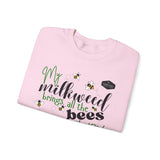 My Milkweeed Brings all the Bees to the Yard longsleeve sweatshirt folded close up - Light Pink