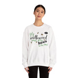 My Milkweeed Brings all the Bees to the Yard longsleeve sweatshirt shown on female model - White