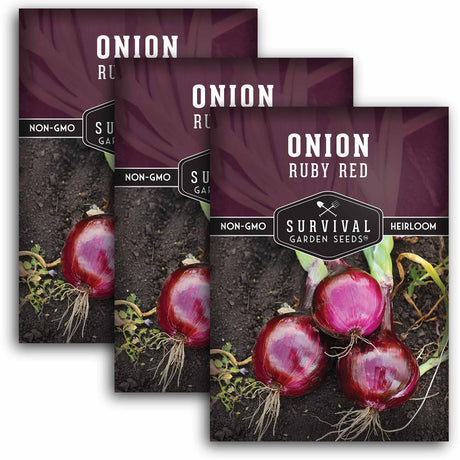 3 packets of Ruby Red Onion seeds