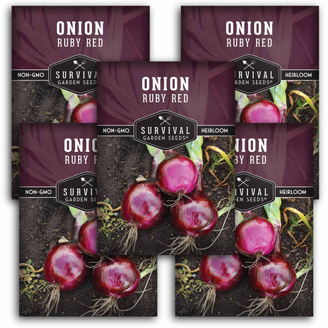 5 packets of Ruby Red Onion seeds