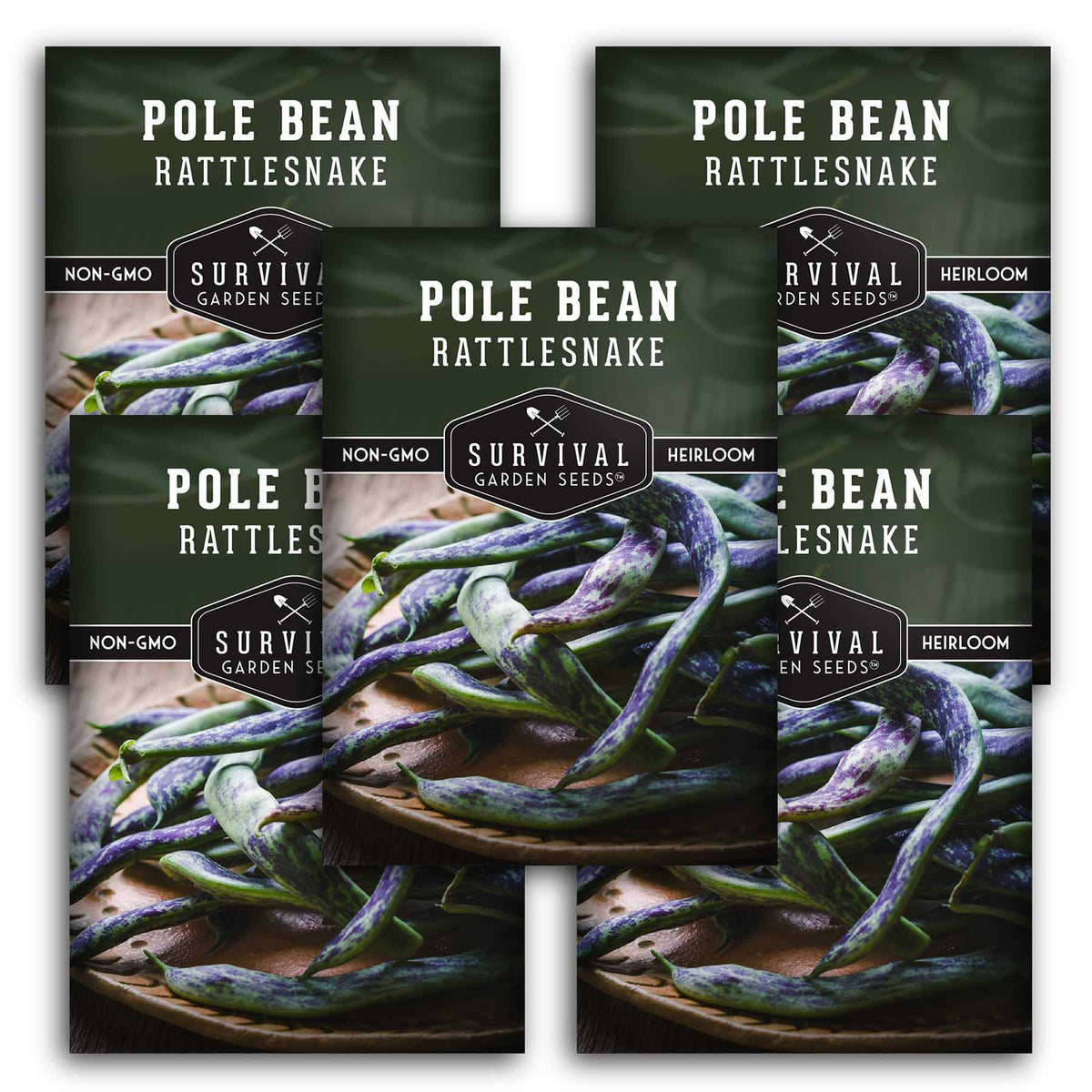 5 packets of Rattlesnake Pole Bean seeds