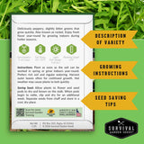 Survival Garden Seeds packaging with rocket seed information on a green leafy background