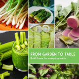 Collage of various vegetables with a green banner reading 'From Garden to Table' and 'Bold flavor for everyday meals'.