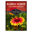Survival Garden Seeds blanket flower seed packet with a red and yellow flower on a white background