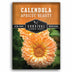 Survival Garden Seeds Calendula Apricot Beauty packaging with a calendula flower on an orange background.