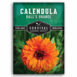 Survival Garden Seeds Calendula Ball's Orange seed packet with an orange flower on a green background