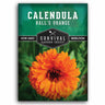Survival Garden Seeds Calendula Ball's Orange seed packet with an orange flower on a green background