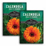Two packages of Survival Garden Seeds Calendula Ball's Orange with images of calendula flowers on a white background.