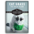 Cat grass seed packet with a cat eating grass, branded as Survival Garden Seeds.