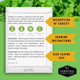 Informational back of seed packet containing sowing, growing and seed saving information.