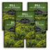 Five seed packet packages for 'Dill Anthem Graveolens' by Survival Garden Seeds are arranged in a fan-like layout. The packets feature a dark green background with a photograph of yellow-green dill flowers and white text.