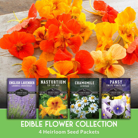 4 packets of heirloom flower seeds that produce edible flowers