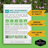 Back of seed packet with growing and seed saving instructions