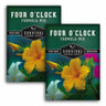 Two packages of Survival Garden Seeds Four O'Clock Formula Mix on a white background