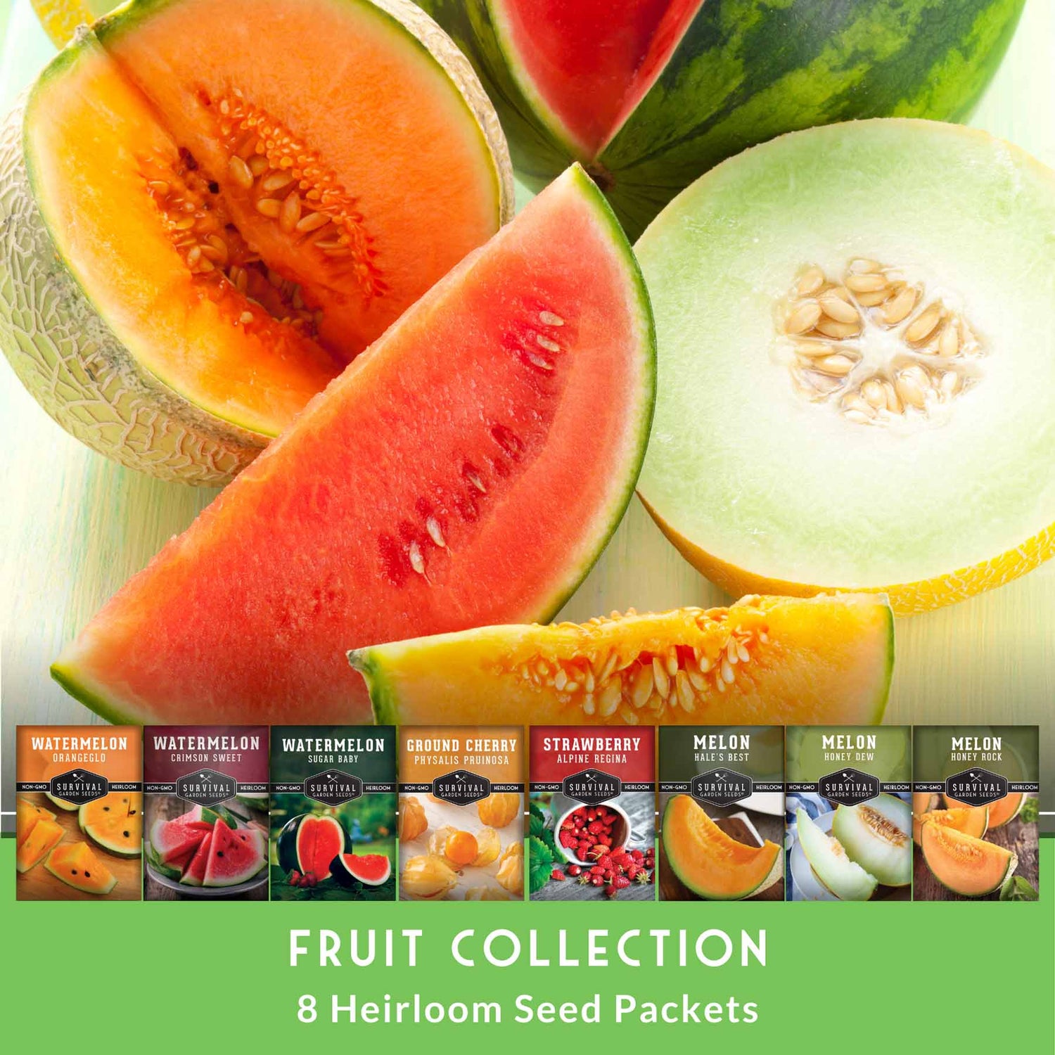 fruit seeds for home garden 8-Variety Heirloom Fruit Seed Collection – Non-GMO Strawberry, Melon & Watermelon Seeds for Home Gardens