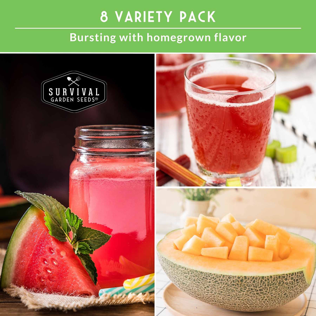 melons and melon juice with text that says 8 variety pack