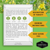 Survival Garden Seeds packaging with text on a green background