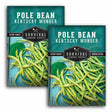 Two packages of Survival Garden Seeds Kentucky Wonder Pole Bean seeds on a white background.