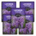 Five packages of Survival Garden Seeds Lavender Munstead on a white background
