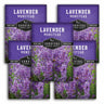 Five packages of Survival Garden Seeds Lavender Munstead on a white background