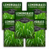 Five packages of Survival Garden Seeds Lemongrass seeds with green grass background