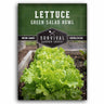 Survival Garden Seeds lettuce seed packet with green salad bowl text and garden background