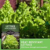 Heat-resistant lettuce with Survival Garden Seeds packaging