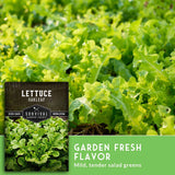 Oakleaf lettuce plants with Survival Garden Seeds packaging in the foreground