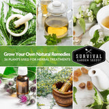 Collage of images related to herbal remedies with 'Survival Garden Seeds' branding.