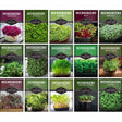 Grid of microgreens packaging with various types of microgreens displayed.