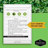 Seed packet with growing instructions on a green background