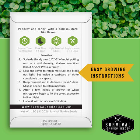 Seed packet with growing instructions on a green background