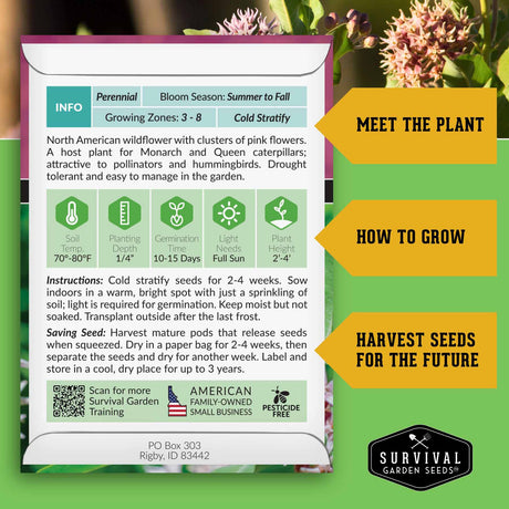 Seed packet for a North American wildflower with gardening information on a green background