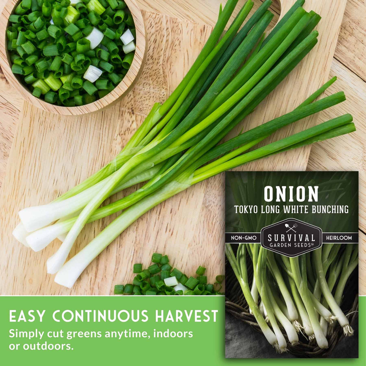 Onion Tokyo Long White Bunching with packaging on a wooden surface