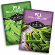 Two packages of Survival Garden Seeds pea varieties on a white background