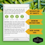 Seed packet for a vegetable variety with text on a green background