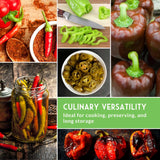 Collage of various peppers with text about culinary versatility.